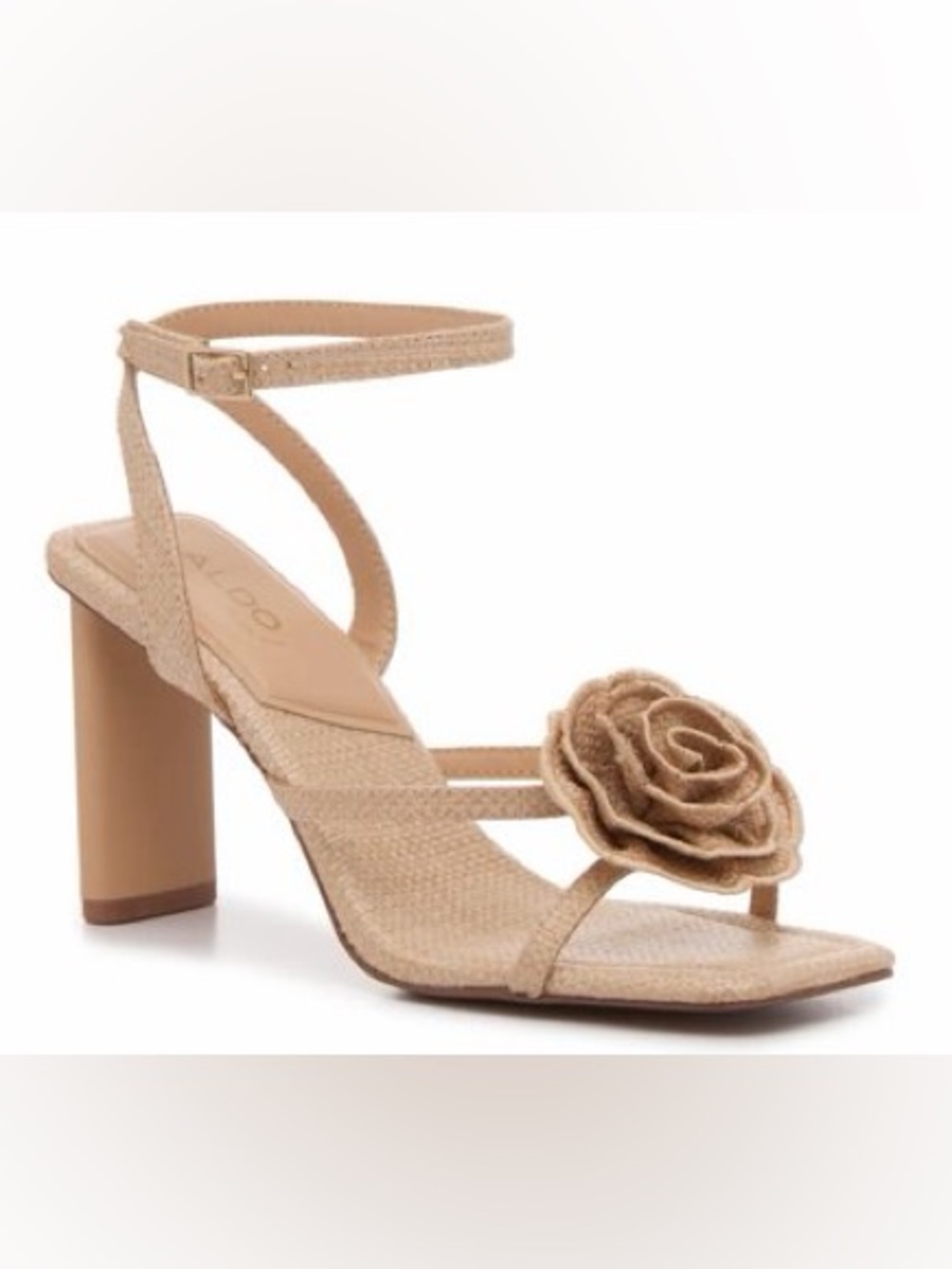 Aldo Sienna Mae Beige Floral Strap Block Heel Sandals